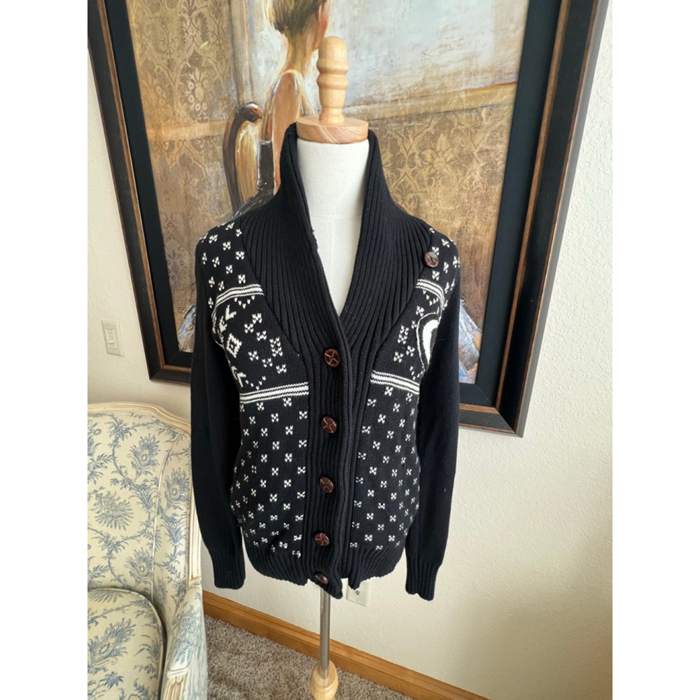 Women's 47 Brand Black & White Green Bay Packers Heavy Knit Cardigan S - Picture 1 of 5